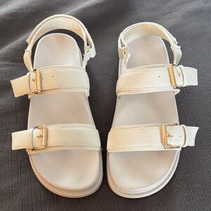 Madden Cream leather with gold Buckle Strap Sandals
